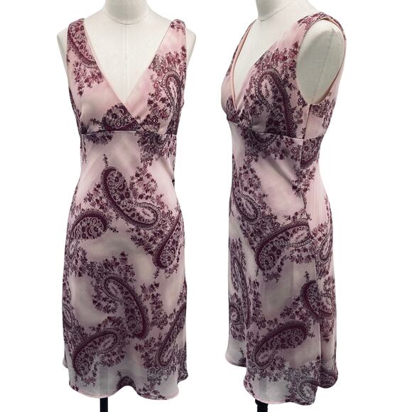 Vintage Y2k Paisley Print Mini Dress Faux Wrap V Neck Strapless Pink Purple XS/S - Picture 1 of 8